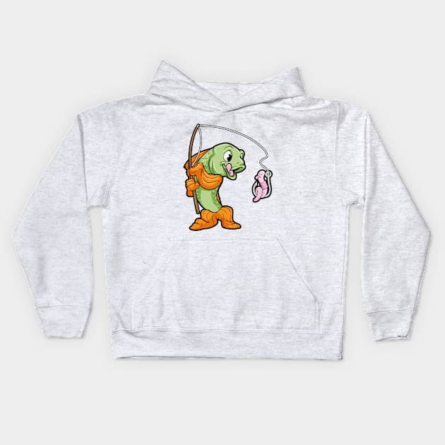 Fish at Fishing with Fishing rod and Made Kids Hoodie by Markus Schnabel